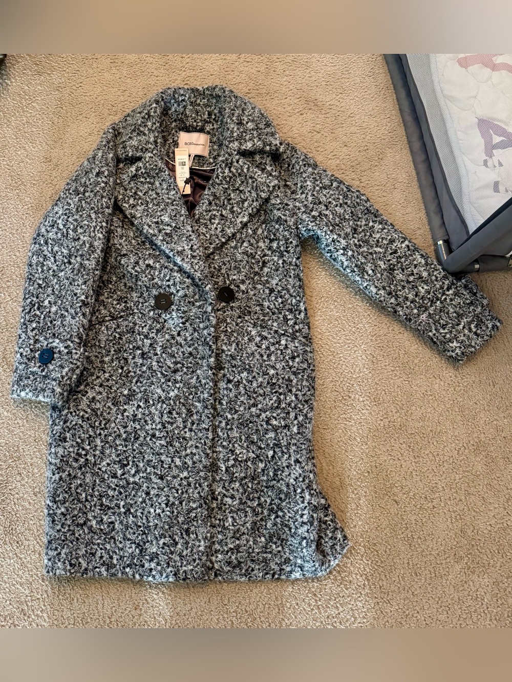 BCBGeneration Gray Bouclé Double-Breasted Pea Coat